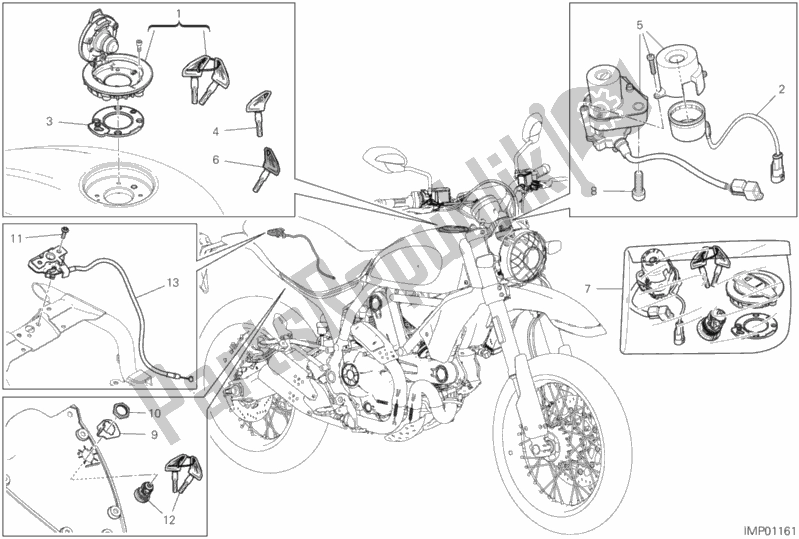 Todas as partes de 13e - Dispositivos Elétricos do Ducati Scrambler Desert Sled USA 803 2019